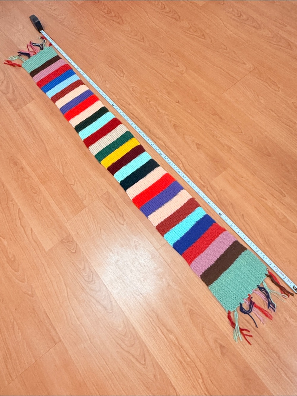 Handmade Knitted Wool Multi-Color Striped Rib Knit Scarf - Picture 2 of 4
